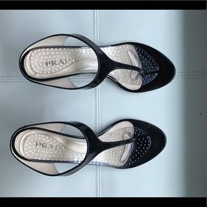 Prada patent wedge thongs